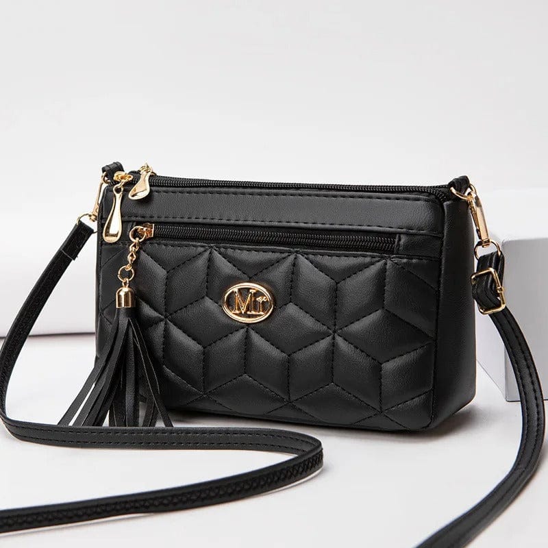 Double Zipper Crossbody Bag – PU Leather Diamond Lattice Shoulder Bag with