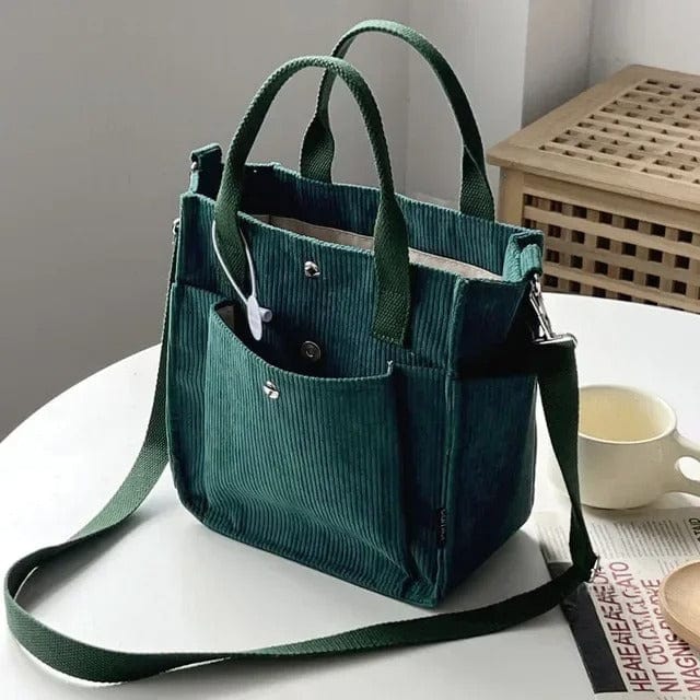 Large Corduroy Women's Shoulder Bag – Canvas Tote & Messenger Crossbody Bag for Students & Casual Wea