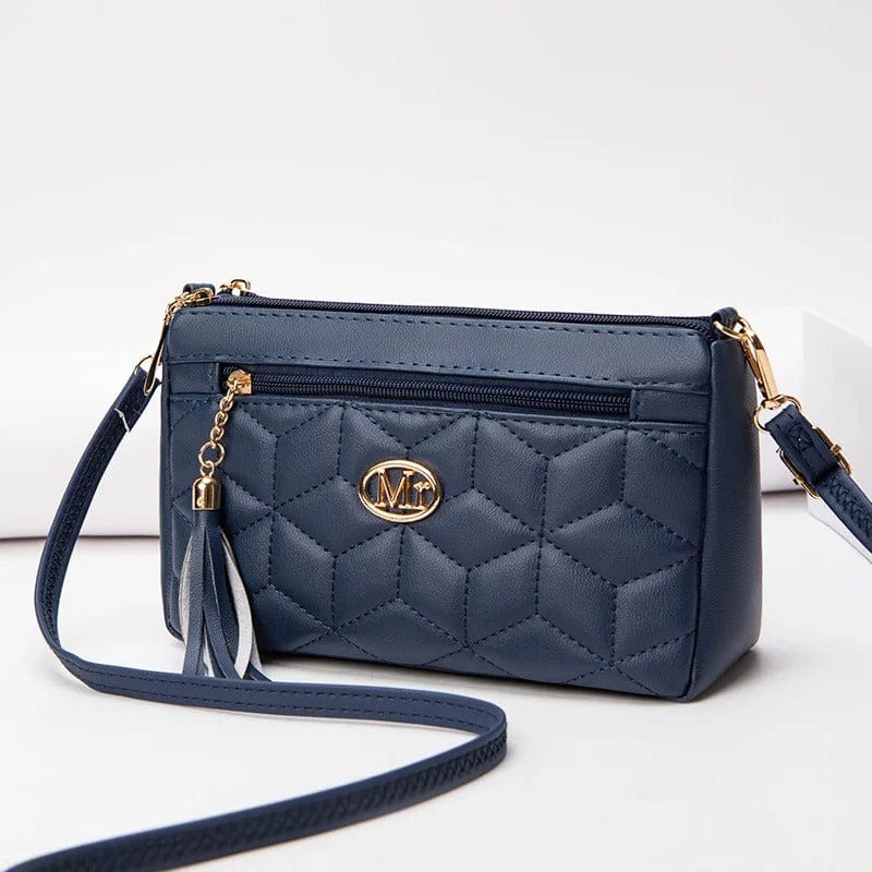 Double Zipper Crossbody Bag – PU Leather Diamond Lattice Shoulder Bag with