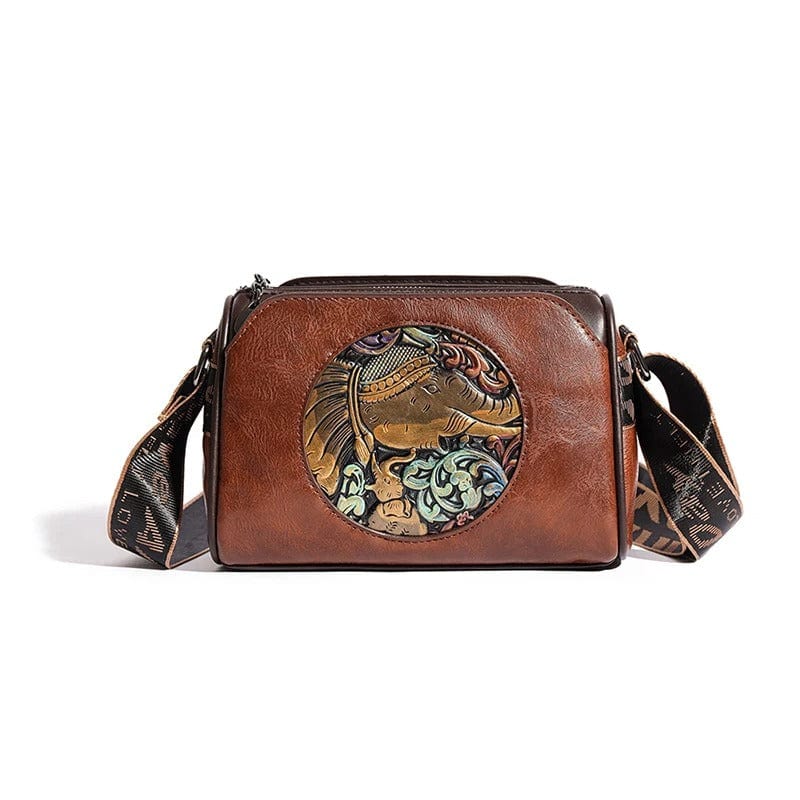 Women's Shoulder Bag with Elephant Embroidery – High-Quality Leather Messenger Bag