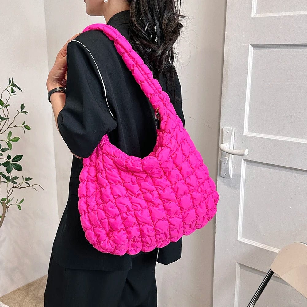 CloudQuilt Quilted Padded Crossbody Bag for Women – Pleated Ruched Tote & Bucket Shoulder Handbag