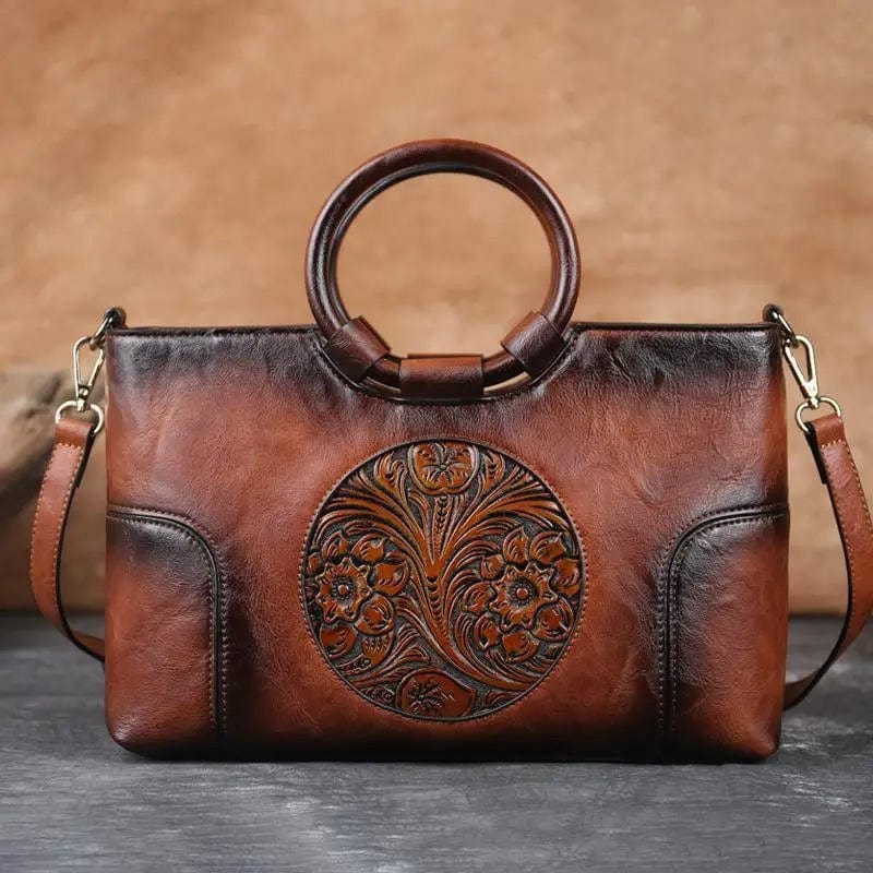 Vintage Luxe Leather Women's Handbag - Retro Embossed Shoulder & Messenge