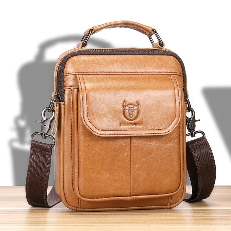 BULLCAPTAIN Men's Genuine Leather Shoulder Bag – Multifunctional Crossbody Handbag