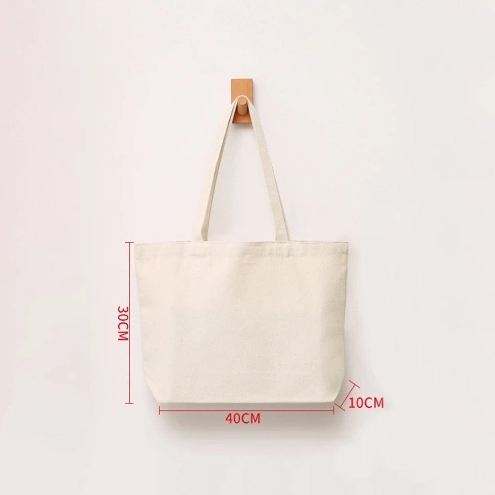 Eco-Friendly Large Capacity Canvas Shoulder Bag – Reusable Beige Cotton Tote for Groceries