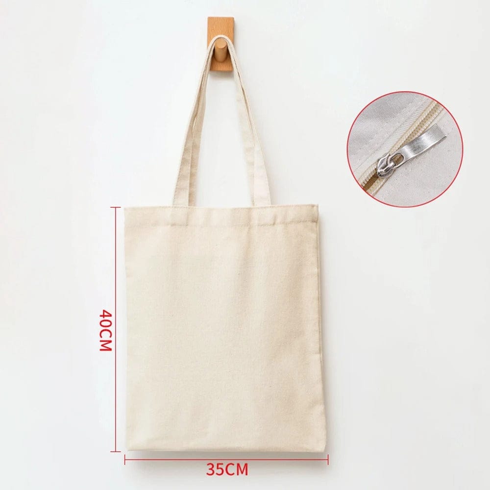 Eco-Friendly Large Capacity Canvas Shoulder Bag – Reusable Beige Cotton Tote for Groceries