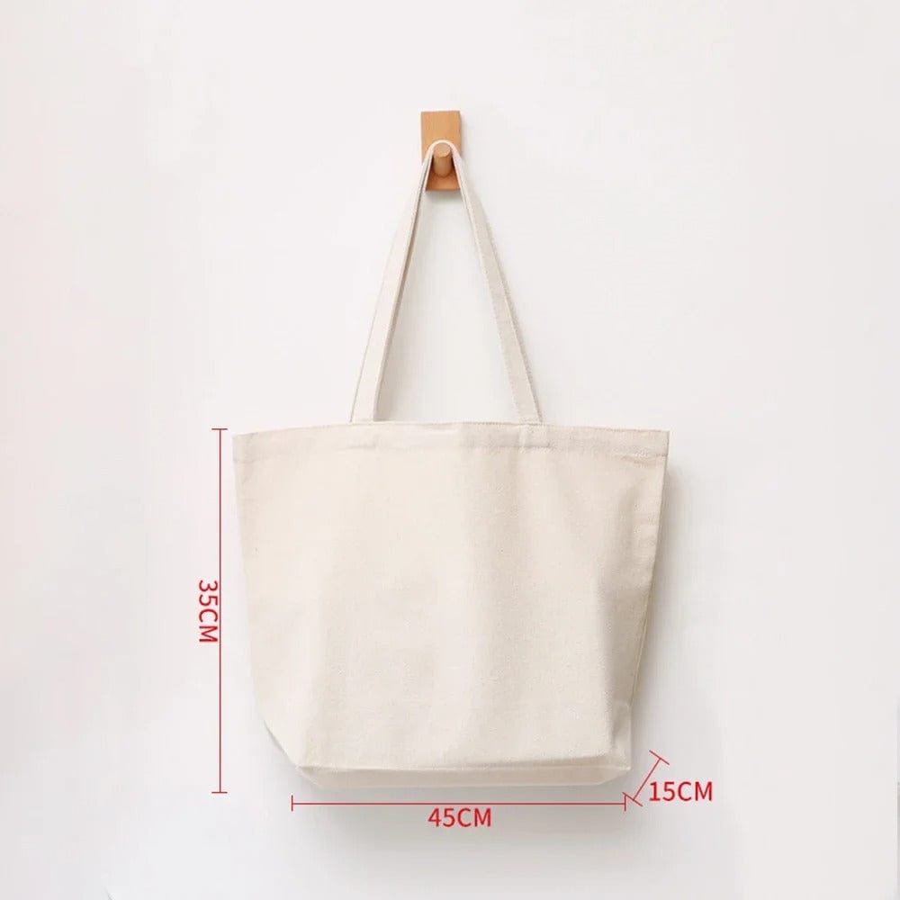 Eco-Friendly Large Capacity Canvas Shoulder Bag – Reusable Beige Cotton Tote for Groceries