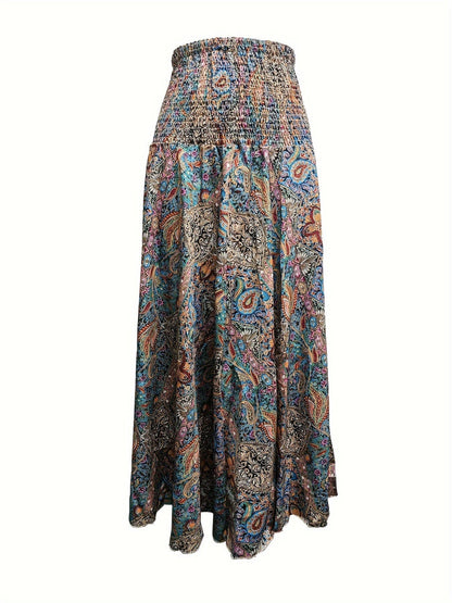Bohemian Paisley Print High-Waisted A-Line Skirt