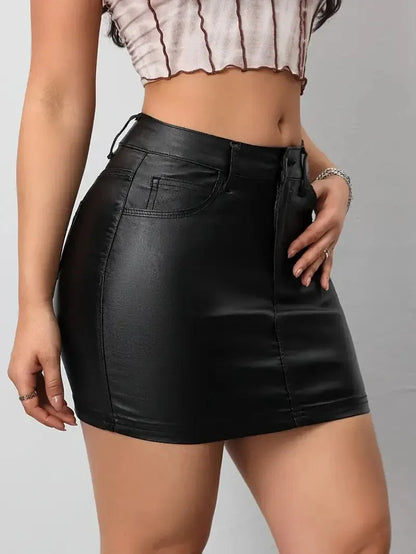Sleek Black PU Leather Mini Skirt for Women High-Waist