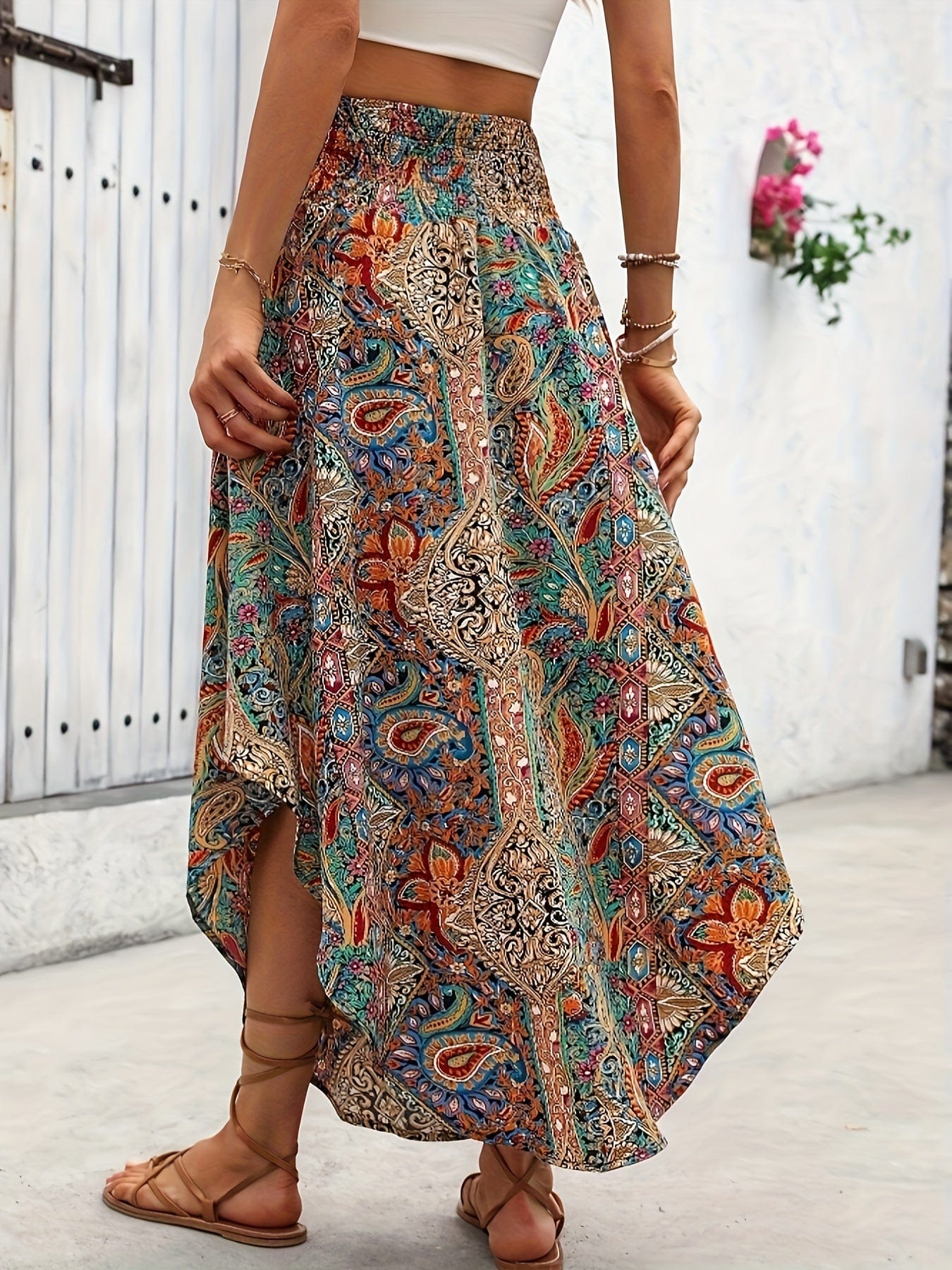 Paisley Print High-Waisted A-Line Skirt