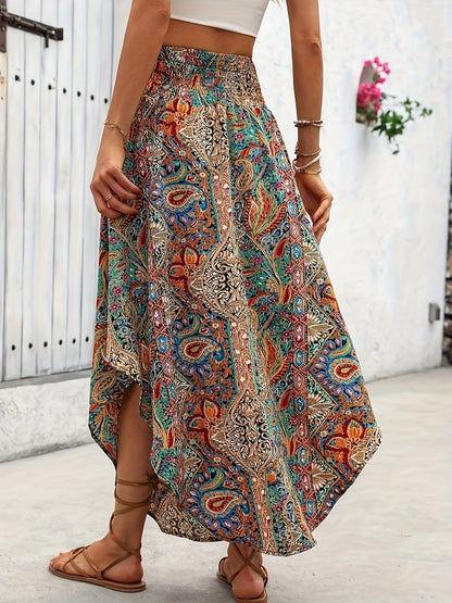 Paisley Print High-Waisted A-Line Skirt