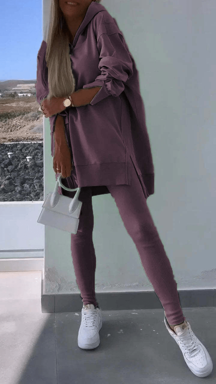 Stylish Two Piece Slit Hooded Sweatshirt Set