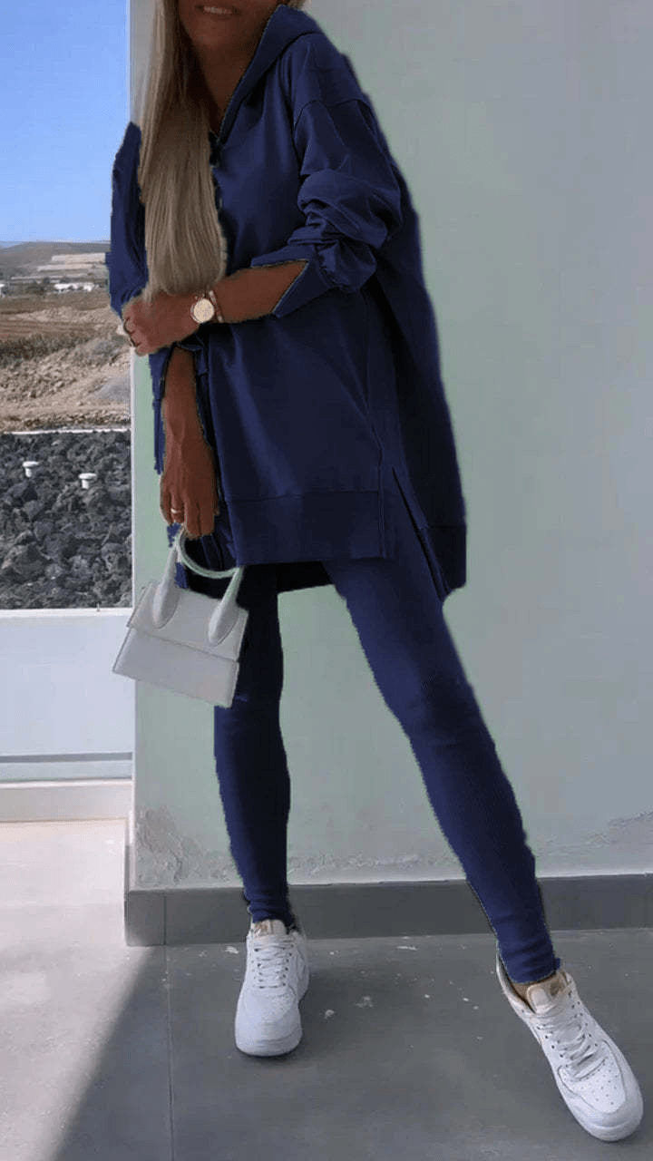 Stylish Two Piece Slit Hooded Sweatshirt Set