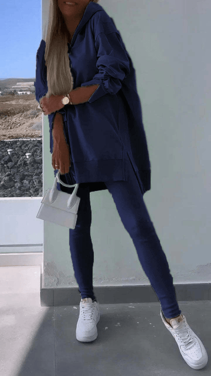 Stylish Two Piece Slit Hooded Sweatshirt Set