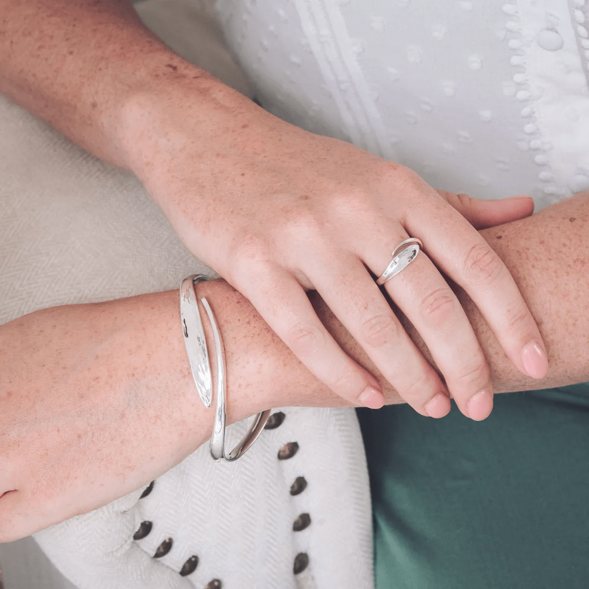 Handmade Morgan Silver Bangle Elegant Crossover Design