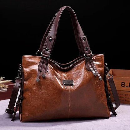 Luxe Leather Casual Tote Bag for Women | Soft Leather Shoulder Bag, Vintage