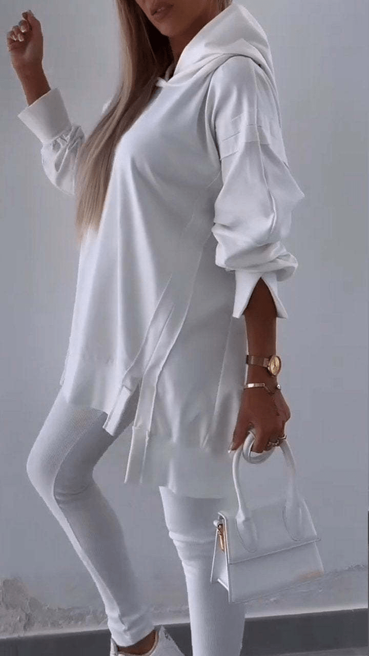 Stylish Two Piece Slit Hooded Sweatshirt Set