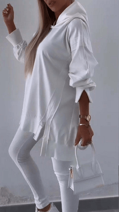 Stylish Two Piece Slit Hooded Sweatshirt Set