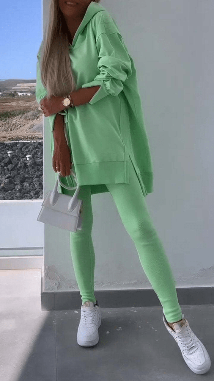 Stylish Two Piece Slit Hooded Sweatshirt Set