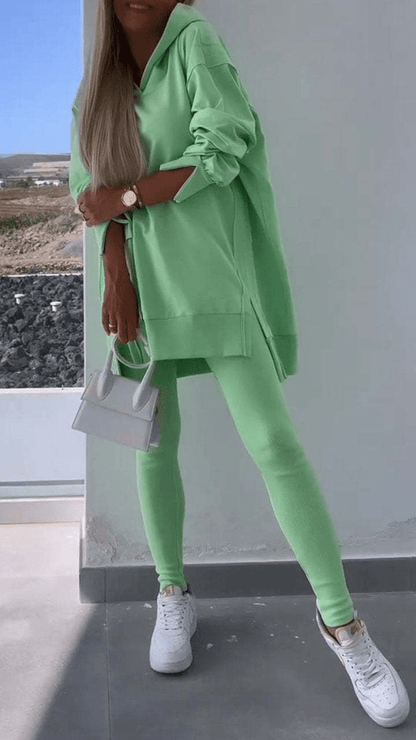 Stylish Two Piece Slit Hooded Sweatshirt Set