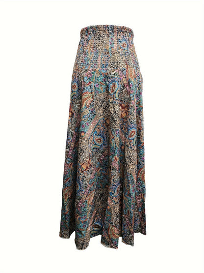 Bohemian Paisley Print High-Waisted A-Line Skirt