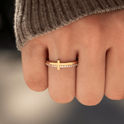 Let God Be In Control Golden Cross Ring Christian Gifts for Women