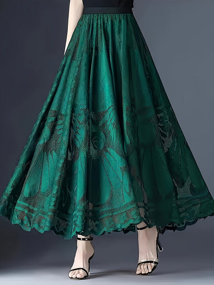 Guipure Lace High-Waisted Maxi Skirt Flowing A-Line Design for Chic Spring & Summer Elegance