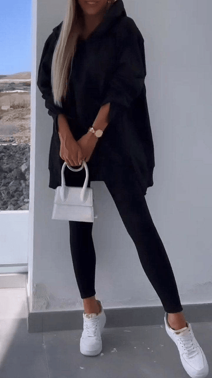 Stylish Two Piece Slit Hooded Sweatshirt Set