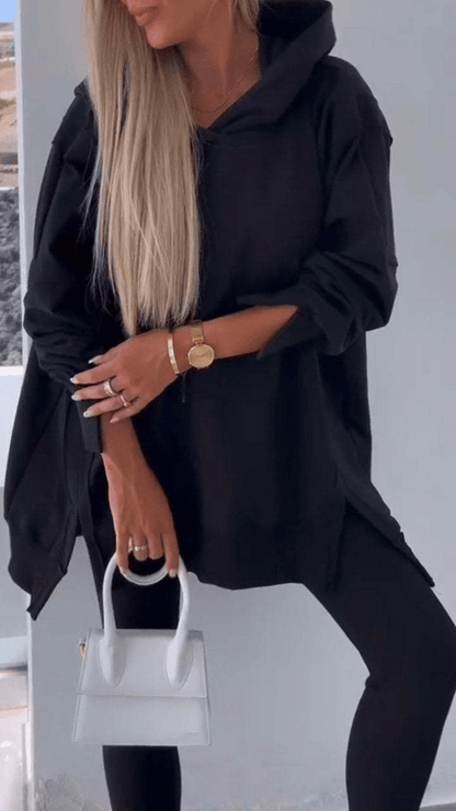 Stylish Two Piece Slit Hooded Sweatshirt Set