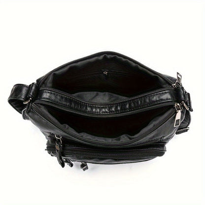 Spacious Multi-Pocket Vegan Leather Crossbody Bag - Chic Zipper Accents for Everyday