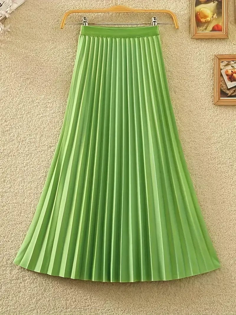 Solid High-Waisted Pleated Skirt Versatile Design for Spring & Fall Fashion