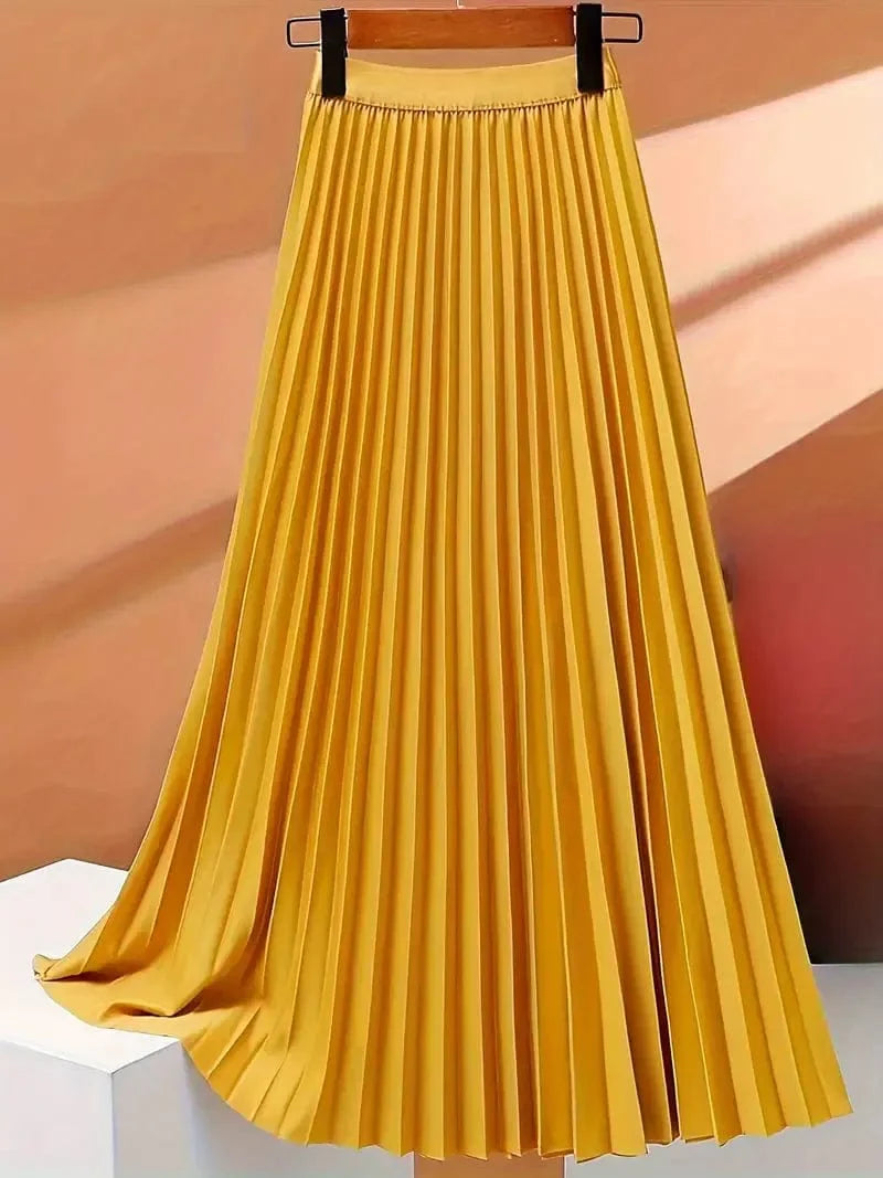 Solid High-Waisted Pleated Skirt Versatile Design for Spring & Fall Fashion