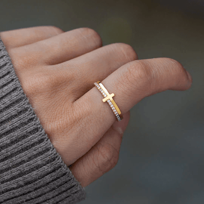 Let God Be In Control Golden Cross Ring Christian Gifts for Women