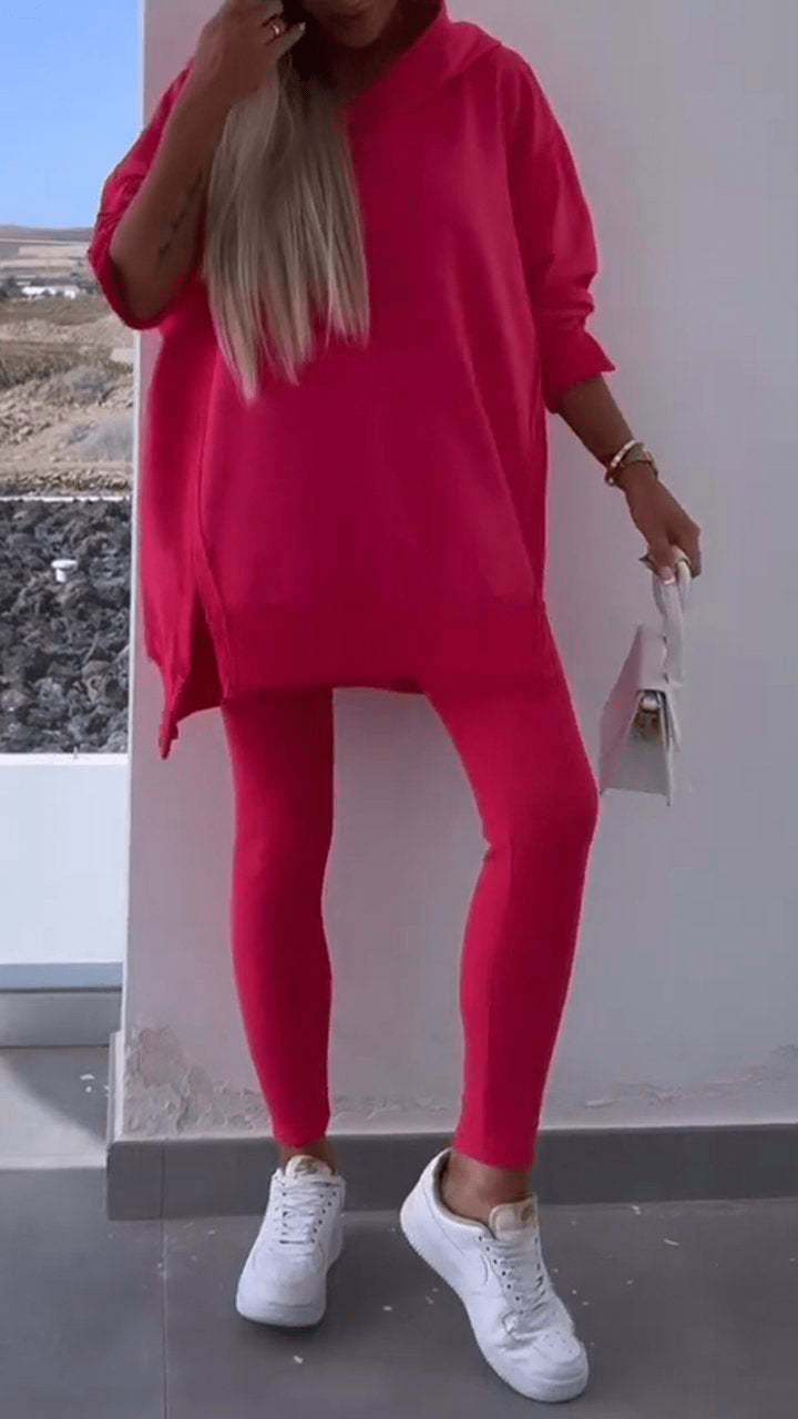 Stylish Two Piece Slit Hooded Sweatshirt Set