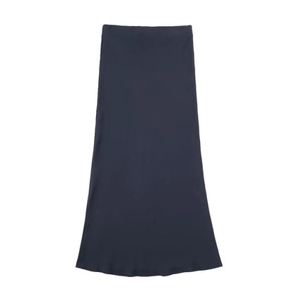 Casual Long Skirt Elastic High Waist A-Line Satin Skirt for Spring, Streetwear Chic