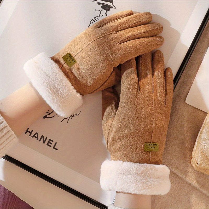 Plush Thermal Winter Gloves for Women Touch Screen Compatible, Thickened for Cold Weather Sports