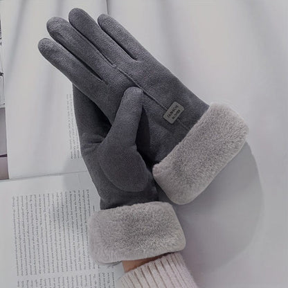 Plush Thermal Winter Gloves for Women Touch Screen Compatible, Thickened for Cold Weather Sports