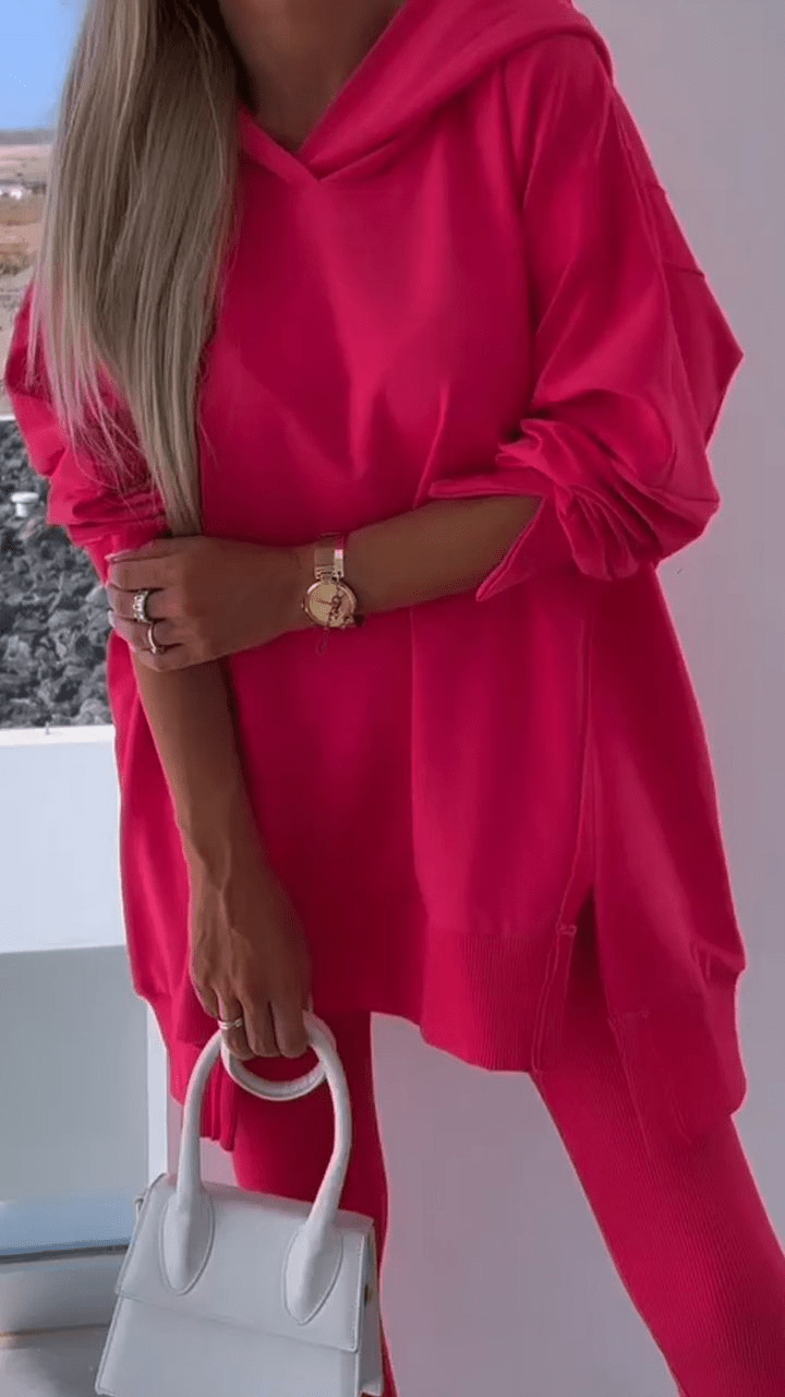 Stylish Two Piece Slit Hooded Sweatshirt Set