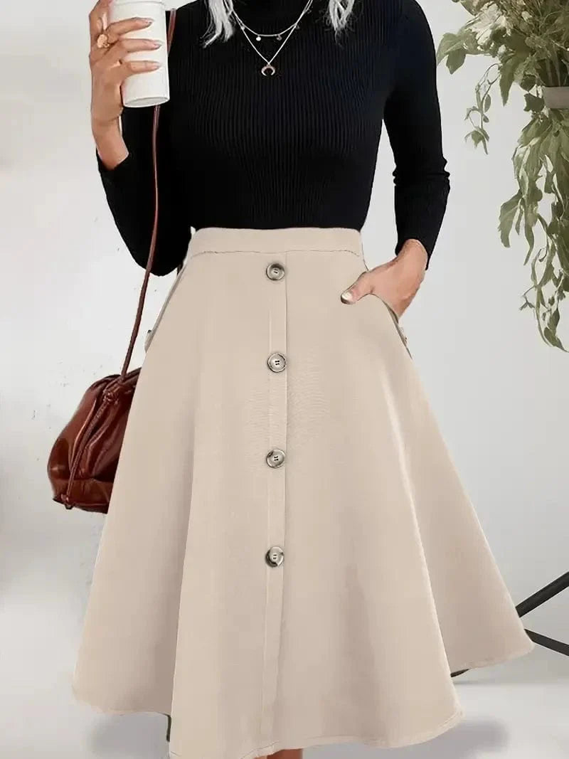 High-Waisted Skirt with Side Pockets, Durable and Easy-Care Design for Timeless Spring/Summer Style