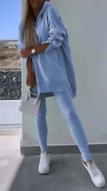 Stylish Two Piece Slit Hooded Sweatshirt Set