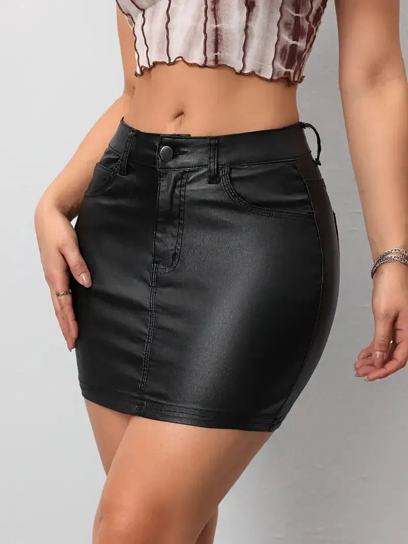 Sleek Black PU Leather Mini Skirt for Women High-Waist