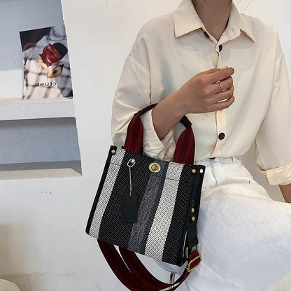 BXWJ Canvas Stripe Tote Bag – Vintage Shoulder & Crossbody Handbag, Large & Small Sizes,