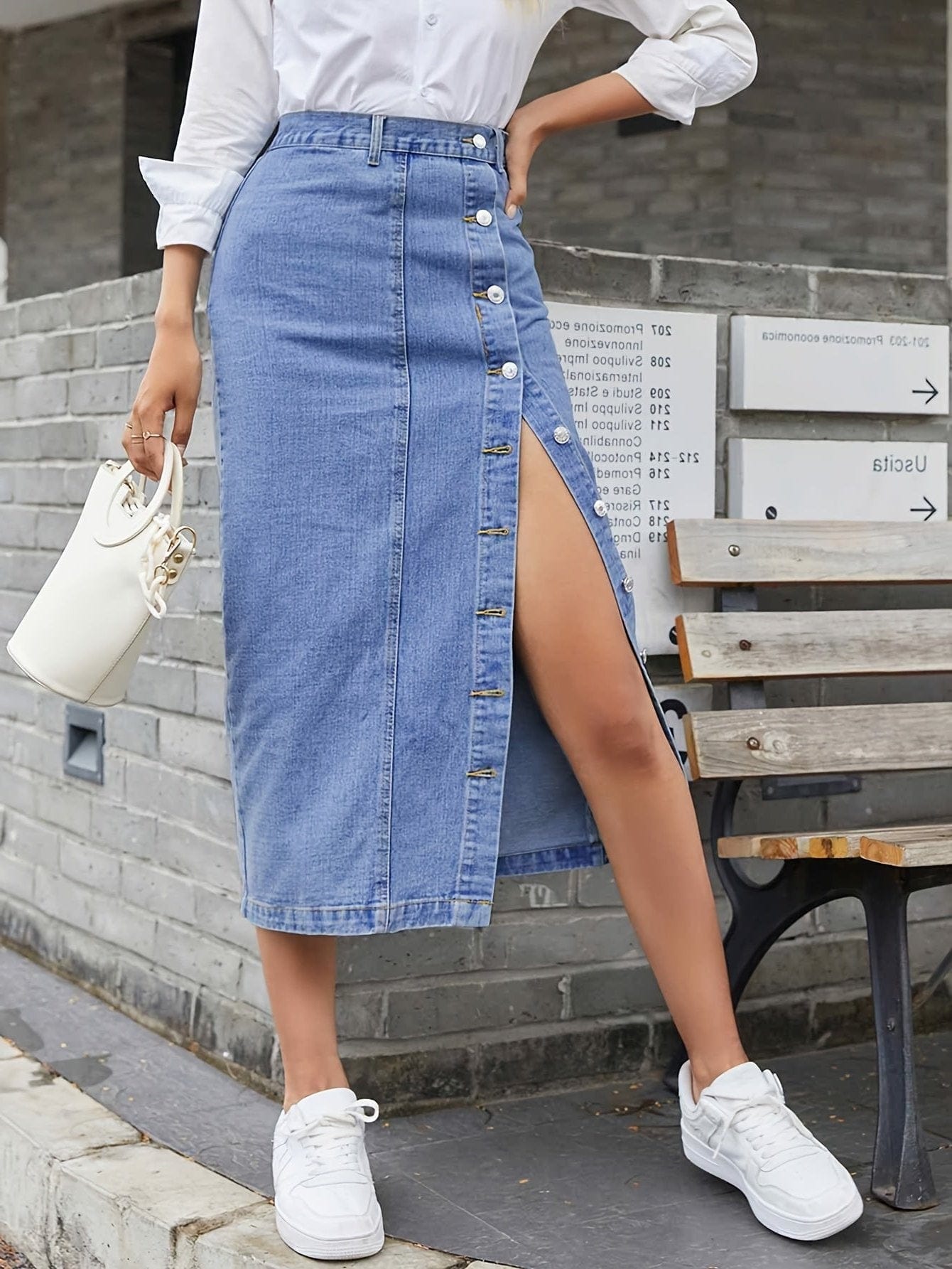 High-Waist Denim Skirt with Button Details Stylish Versatile & Low Maintenance for Year-Round Wear