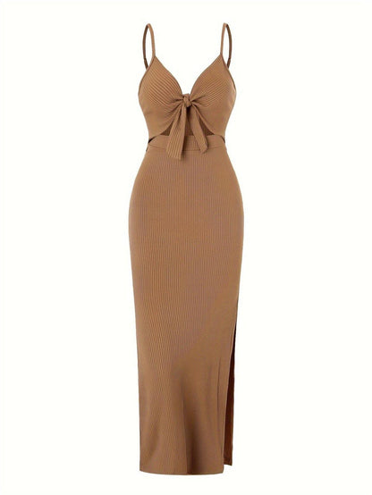 Chic Sleeveless Knit Suspender Dress European American Style for Spring and Summer