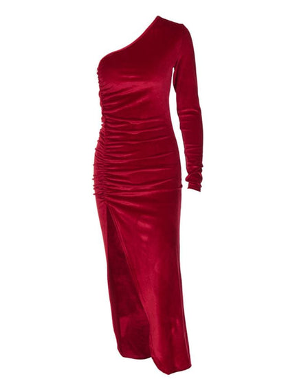 Elegant Velvet Bodycon Midi Dress Women's Long