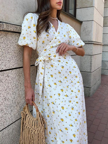 Elegant Floral Print A Line Midi Dress
