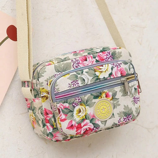 FloraVibe Multi-Layered Floral Print Nylon Shoulder Bag -