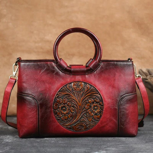 GAGACIA Chinese Style Embossed Leather Handbag – High-Quality Handmade Shoulder Bag for Women