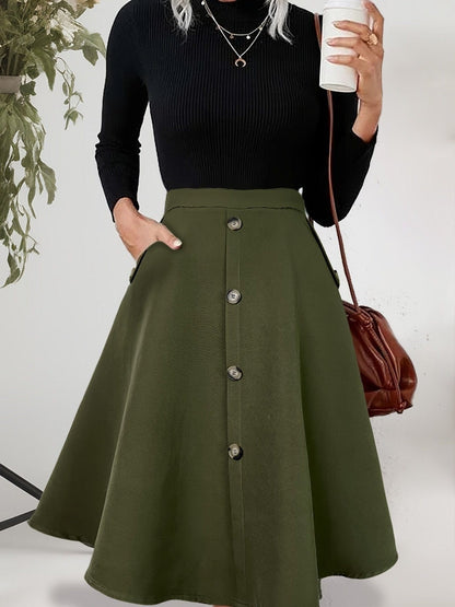 High-Waisted Skirt with Side Pockets, Durable and Easy-Care Design for Timeless Spring/Summer Style