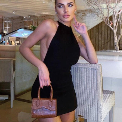 Sleeveless Backless Mini Skirt Dress Summer Bodycon, Hang Neck, Elegant Outfits for Ladies Party Club