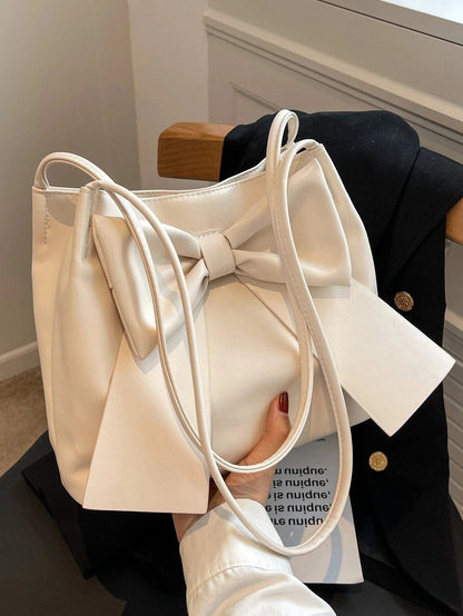 KawaiiBow Large Capacity Shoulder Bag – Fashionable Bow Knot Water Bucket Handbag for Women